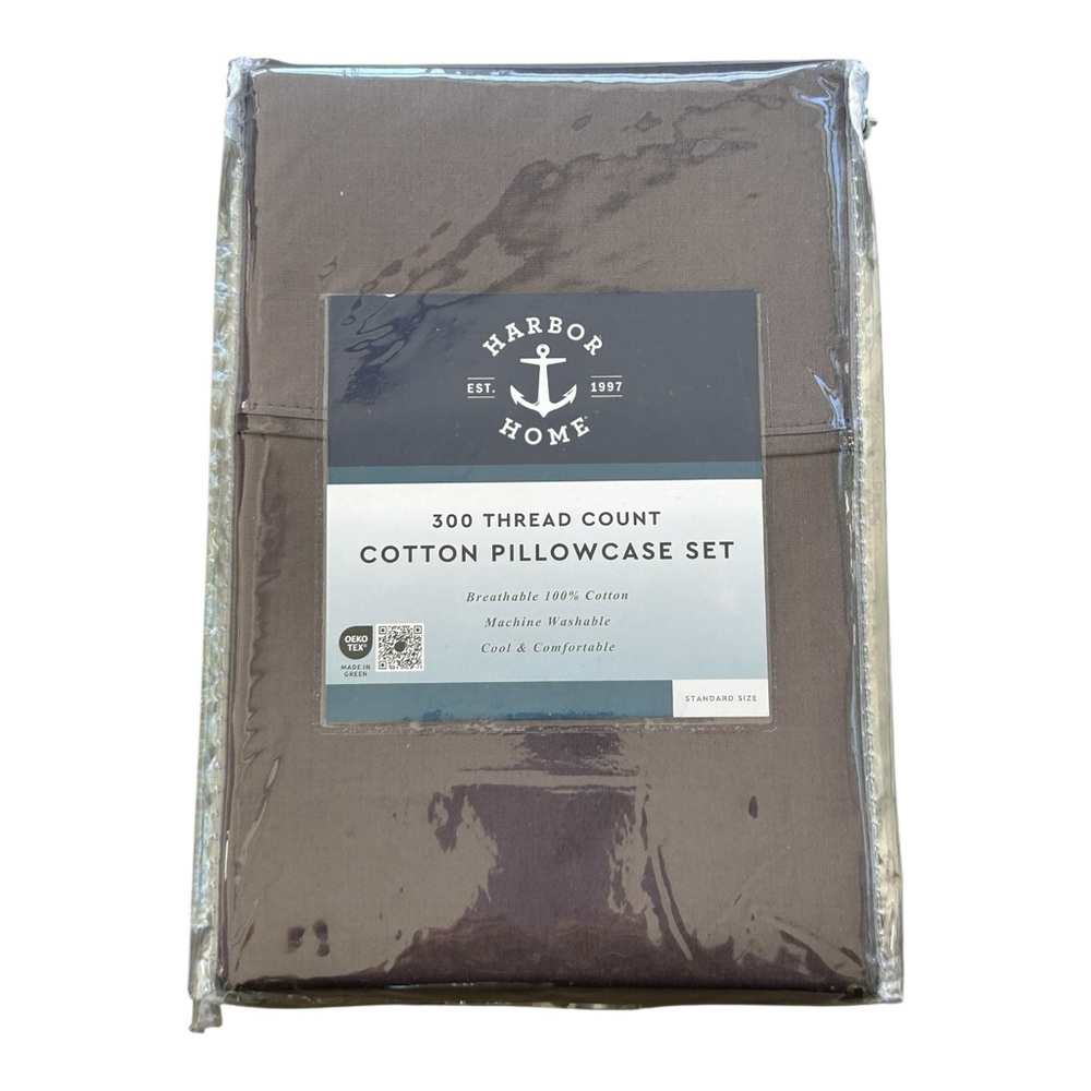 NWT Harbor Home Cotton Pillowcase Set Slate Gray Standard Size 300 Thread Count